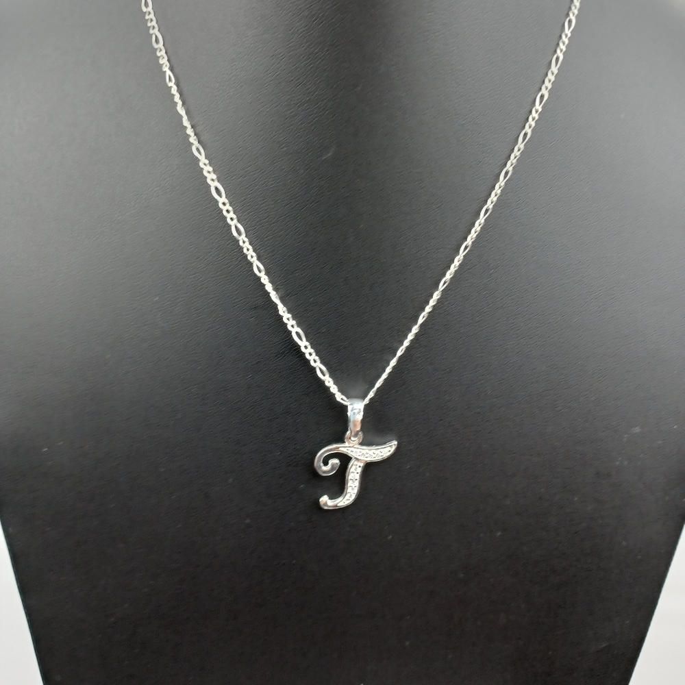 925 sterling silver alphabet letter T pendant necklace - Picture 11 of 17